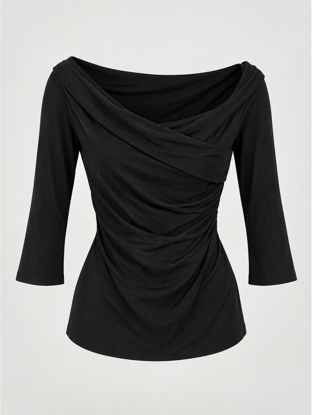 Diane von Furstenberg Black Ruched Cowl Neck 3/4 Sleeve Top P XS